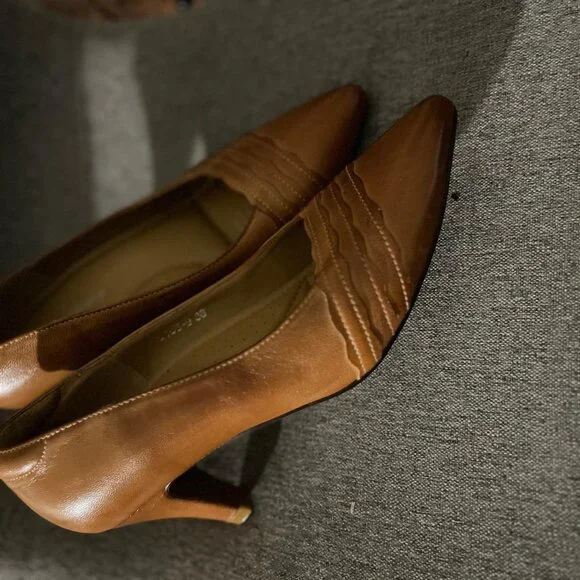 Mona flying Women's Genuine Leather Dress Pumps Elegant Heels Shoes - Picture 3 of 4